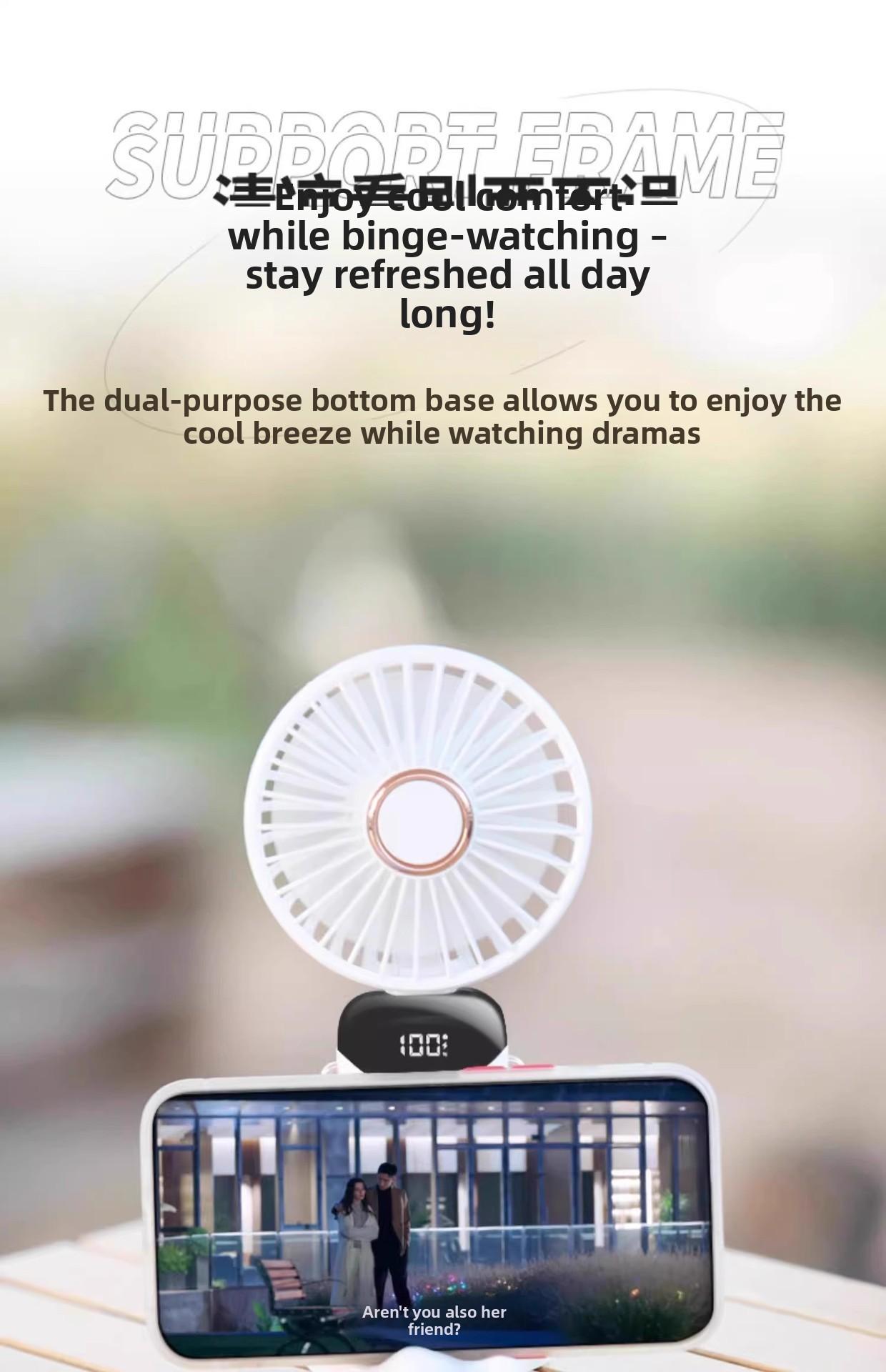 N15 handheld fan USB portable foldable rechargeable neck-hanging digital display desktop fan with long battery life and portable design