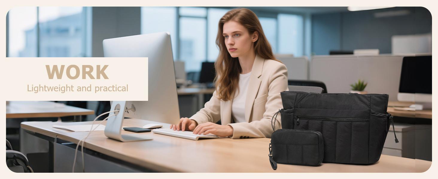 Tote Bag for Women, Lightweight Puffer Tote Bag with Compartments, Quilted Shoulder Bag Handbag with Zipper for Work