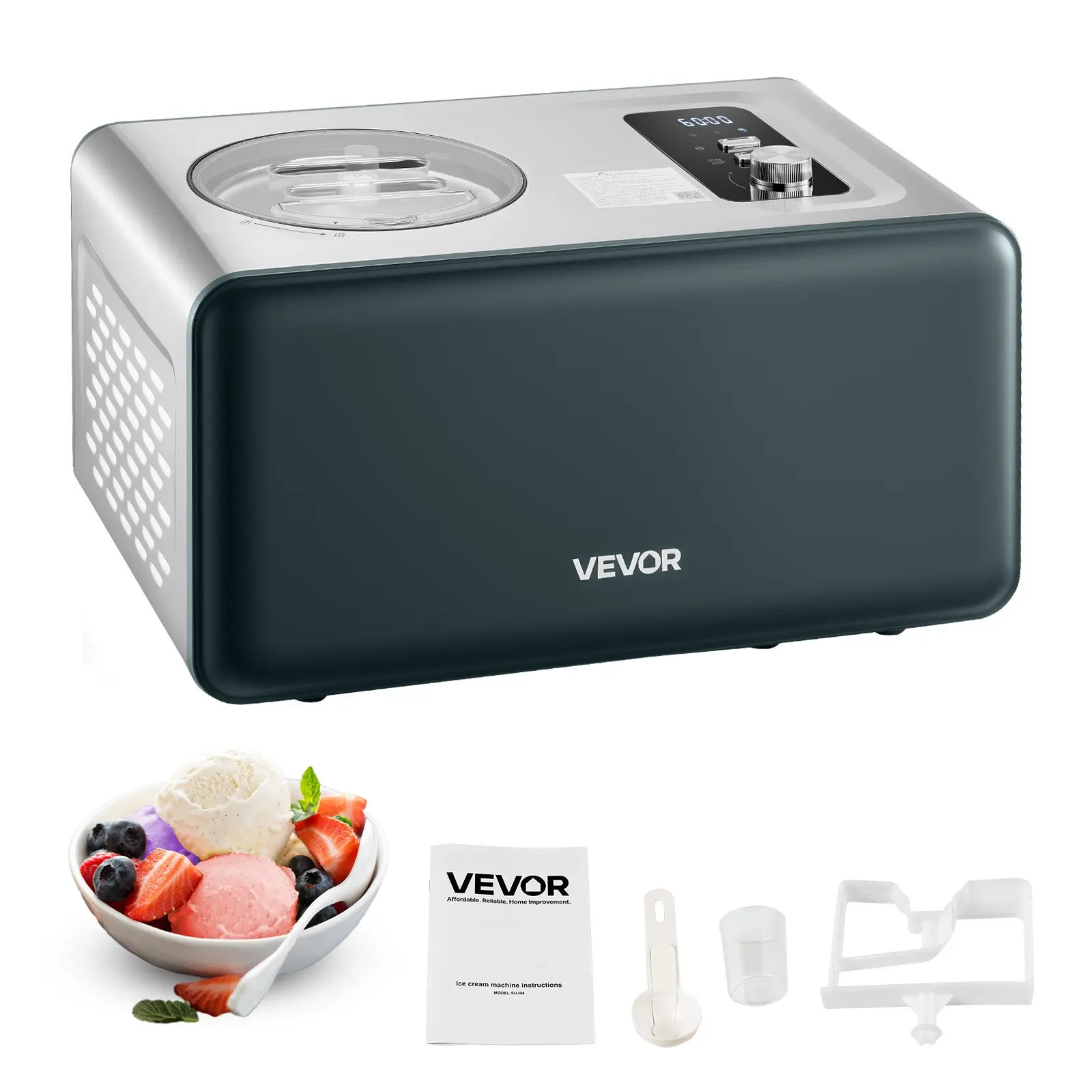 【DealsForYouDays】VEVOR Automatic Ice Cream Maker with Built-in Compressor, 1.5 Quart No Pre-freezing Gelato Maker, Electric Sorbet-Maker, 3 Modes Compressor Ice Cream Machine for Home Kitchen