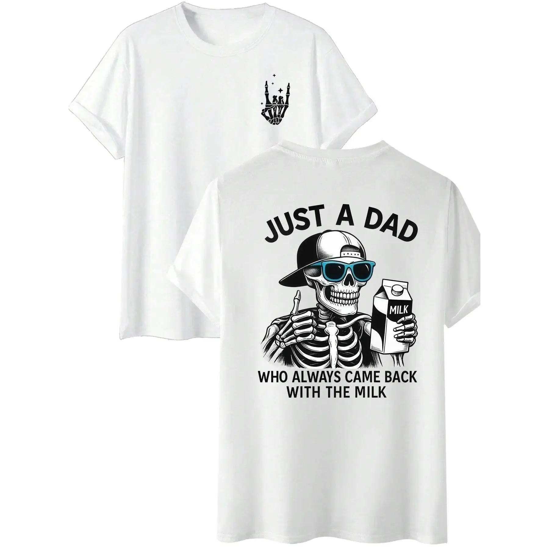 Men's Milk Back Skull Graphic T-Shirt - 100% Heavyweight Cotton Short Sleeve Top, Front & Back Print, Retro Vintage Unisex Casual Menswear Tee, Tshirt, Shortsleeve, Round Neck, Loose Fit, Basic, Graphic Print, Chic