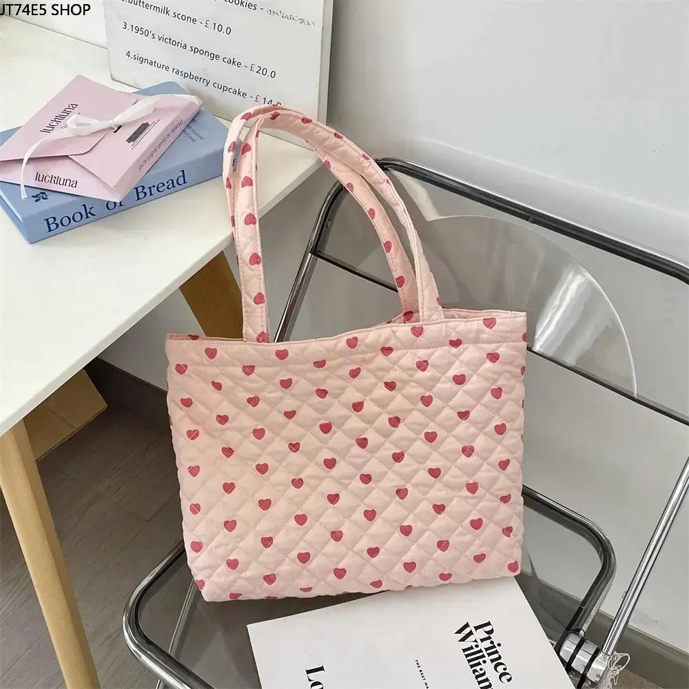 Plaid Heart‑Stitched Mommy Shoulder Bag for Women, Y2K Trendy Large‑Capacity Tote Handbag, Lightweight Multi‑Pocket Daily Commuter & Shopping Bag, Vintage Pattern Bag for Travel, Work and Casual Street‑Style Outings