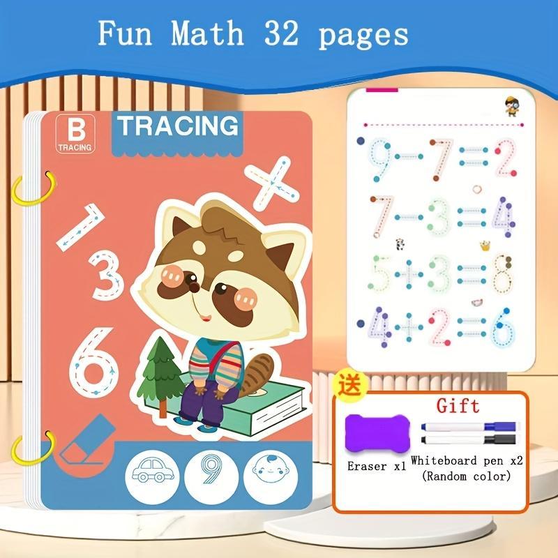 32-Page Reusable Educational Workbook for Kids, Erasable Writing Practice Board, Durable Paper for 3-6 Years Old Skill Development, Learning Tool, Visual Learning Tools