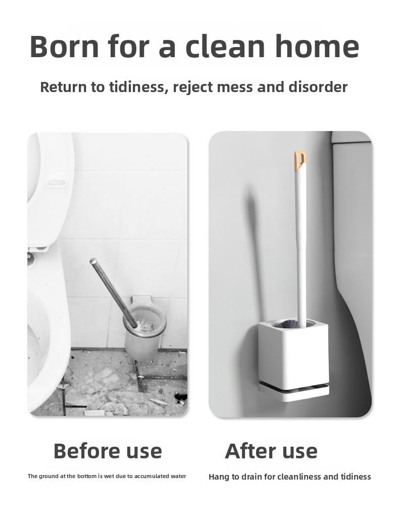 Home-use no-drill toilet brush with base, wall-mounted long-handled toilet brush, high-quality plastic wall-mounted toilet brush