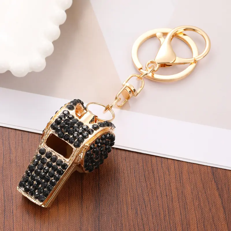 Fashionable Crystal-Embedded Whistle Keychain Charms Sporty Metal Pendant, Versatile Bag Charm & Key Accessory for Women