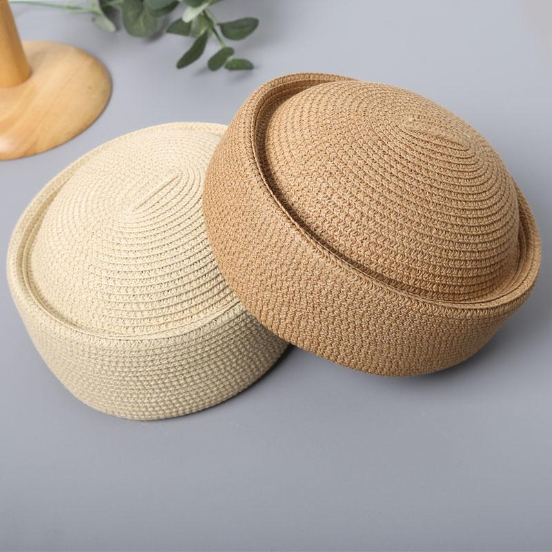 2026 New Summer Japanese Retro Artistic Painter Berets Pillbox Hat Woven Paper Straw Sun Hats Women Circle Concave Top Straw Hat