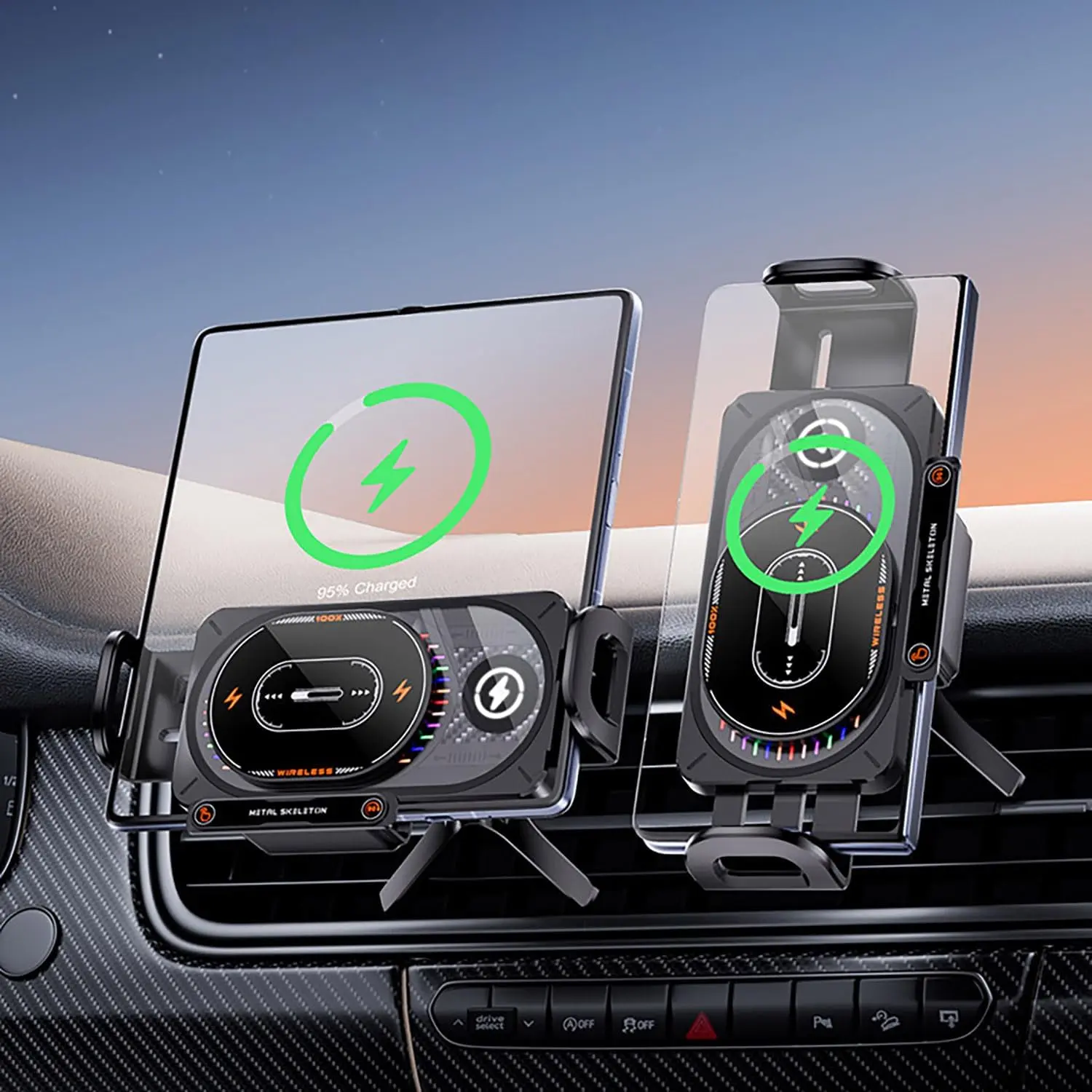 Car Phone Holder Wireless Charger,15W Dual Coil Car Mount with Auto Clamping,360° Rotation Anti-Shake for and one Key Release,Air Vent Car Mount for iPhone,Samsung Galaxy Z Fold,Pixel Series
