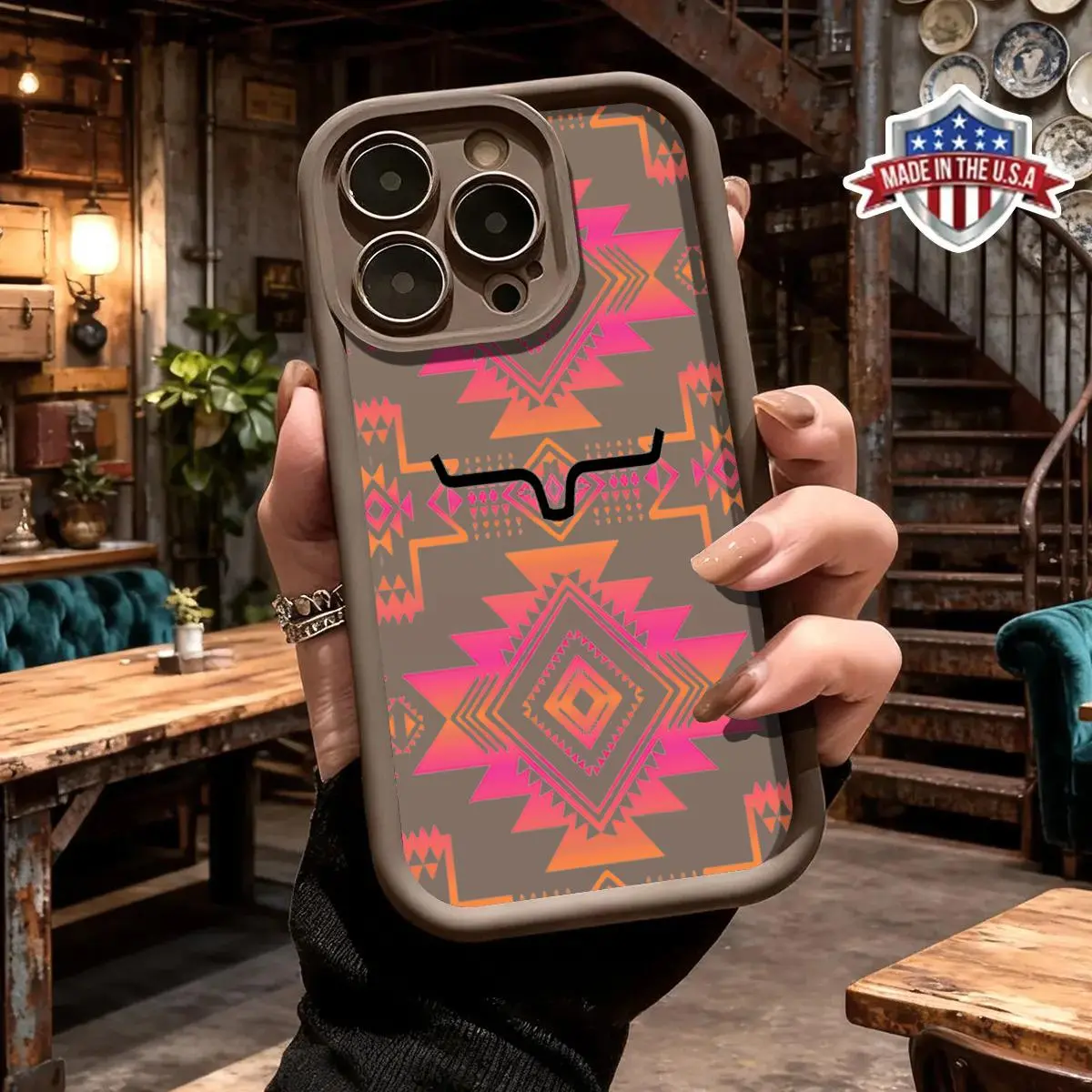 promax,Western Southwest Aztec Tribal Pattern Cow Head Design Phone Case for iPhone Samsung 17 E 16 15 14 Pro Max 13 12 11 XR XS Plus Air Galaxy S25 S24 S23 S22 A71 A56 A55 A54 A53 A52 Shockproof anti-drop protection Soft TPU Durable Cover Gift f,Spooky,L