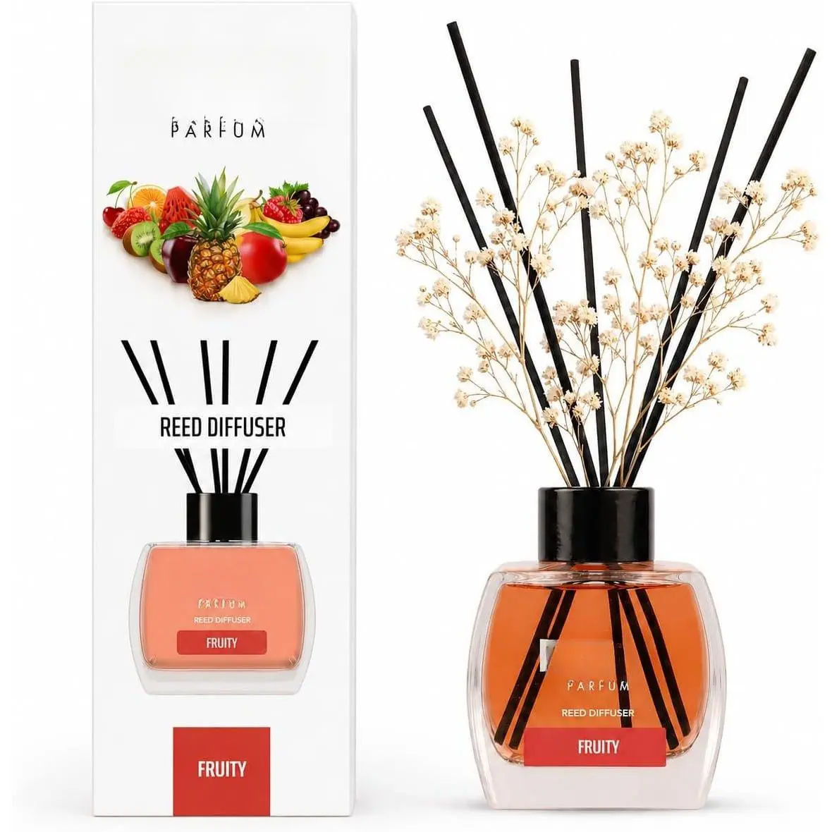 Fruity Reed Diffuser Set with Dried  | Reed Diffusers for  with Sticks | Bathroom Diffuser & Room Scent | Long-Lasting   | 120 mL / 4.06 fl oz