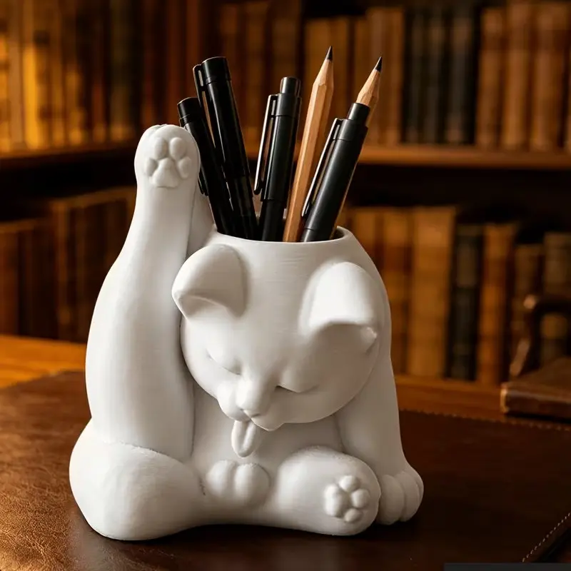 Creative 3D Printed Cute Cat Pen Holder, Desktop Office Decorative Organizer, High Aesthetic Stationery Display Ornament, Pencil Holder