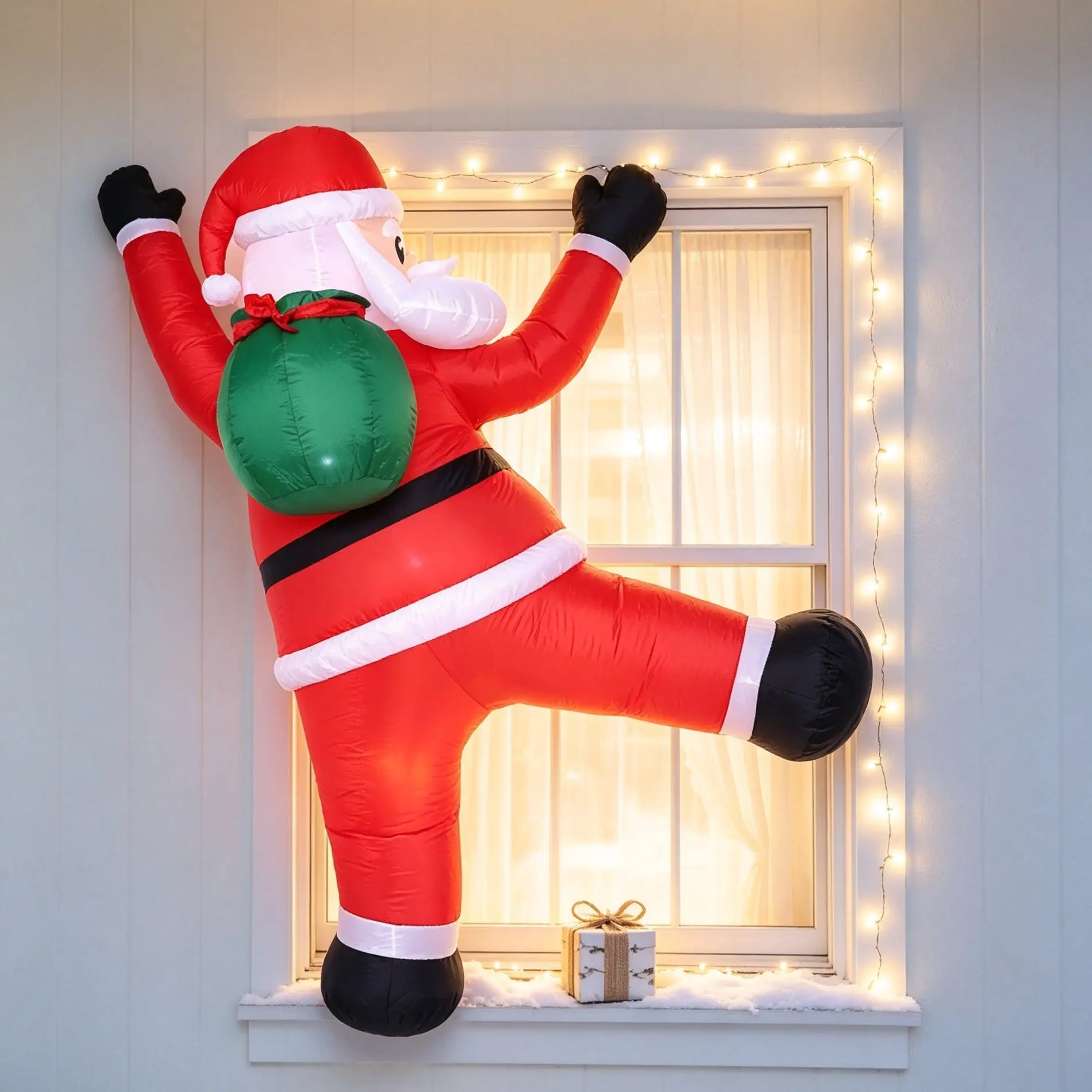 Christmas Inflatable Santa Claus Hanging Decor, LED Light 1.8m Festival Decoration, Automatic Inflation with Fan, Waterproof Durable Material