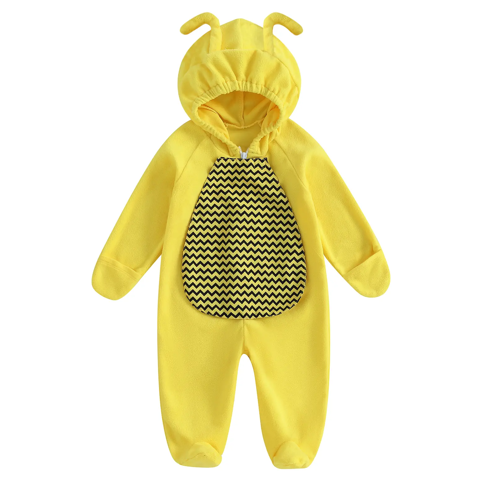 Infant Baby Halloween Bee Costume Unisex Boy Girl Long Sleeve Hooded Footie Romper Jumpsuits Animal Cosplay Party Outfits