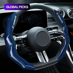 Carbon Fiber Pattern Glossy Steering Wheel Cover Set with Fiber-Optic Grip, Ergonomic 2-Piece Car Steering Wheel Insert Accessory Set, Car Accessories, Automotive, Car Interior Kit