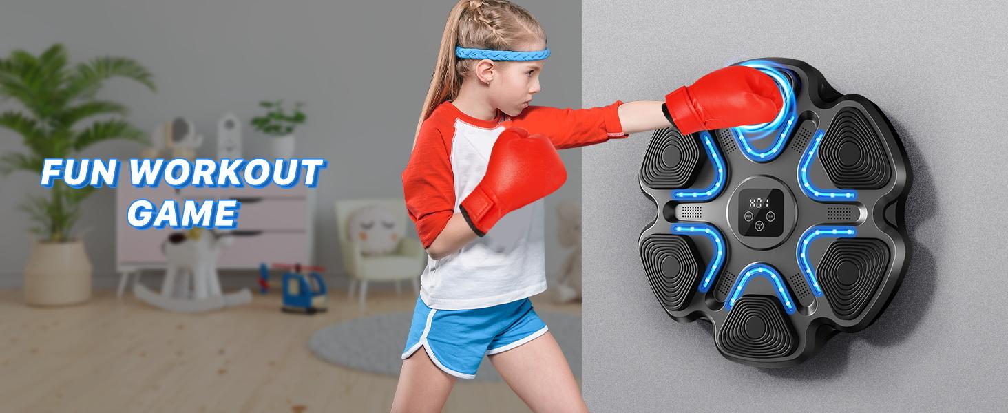 Music Boxing Machine for Kids and Adults, Wall Mounted Bluetooth Punching Trainer with Boxing Gloves, Intelligent LED Boxing Target Workout Machine for Teenagers Boys Girls