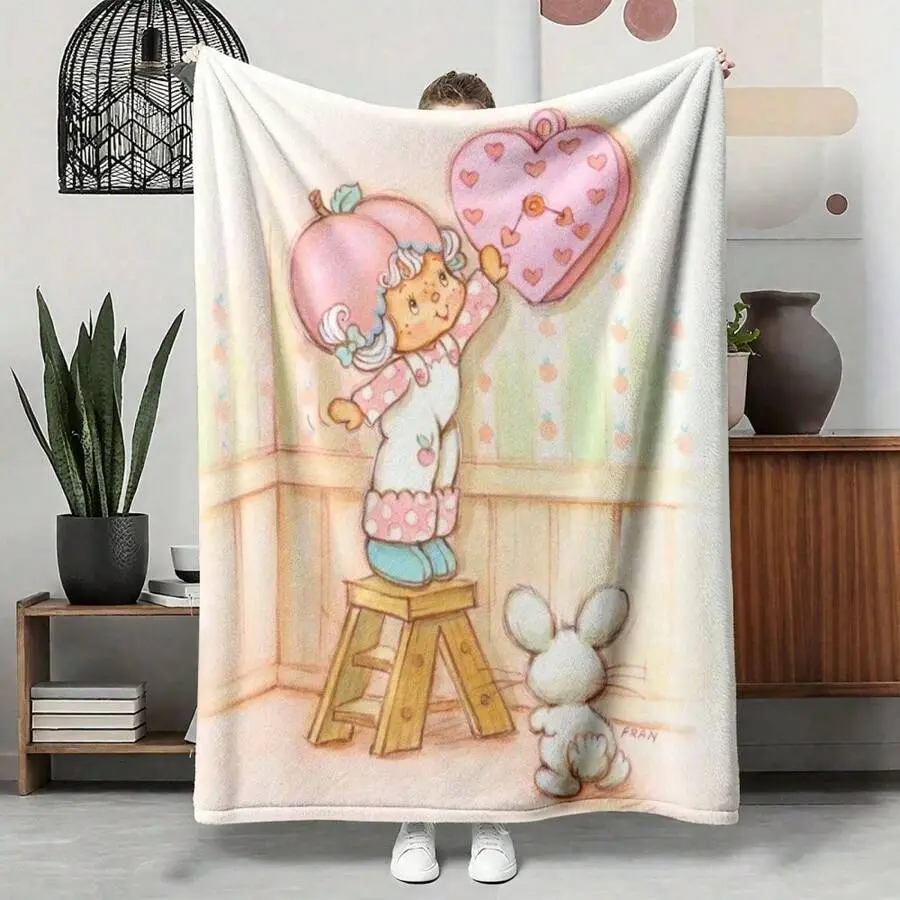 Cute Peach Heart Fleece Throw Blanket Farmhouse Rustic Floral Premium Jacquard Weave Blanket – Premium Artistic Style
