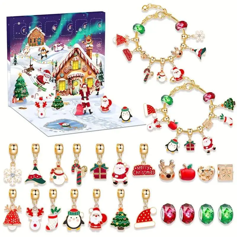 2026 Christmas Countdown Calendar Jewelry Making Kit, 24 Days Countdown Holiday Craft Set, Festive Style Accessories, Christmas Bead Gift