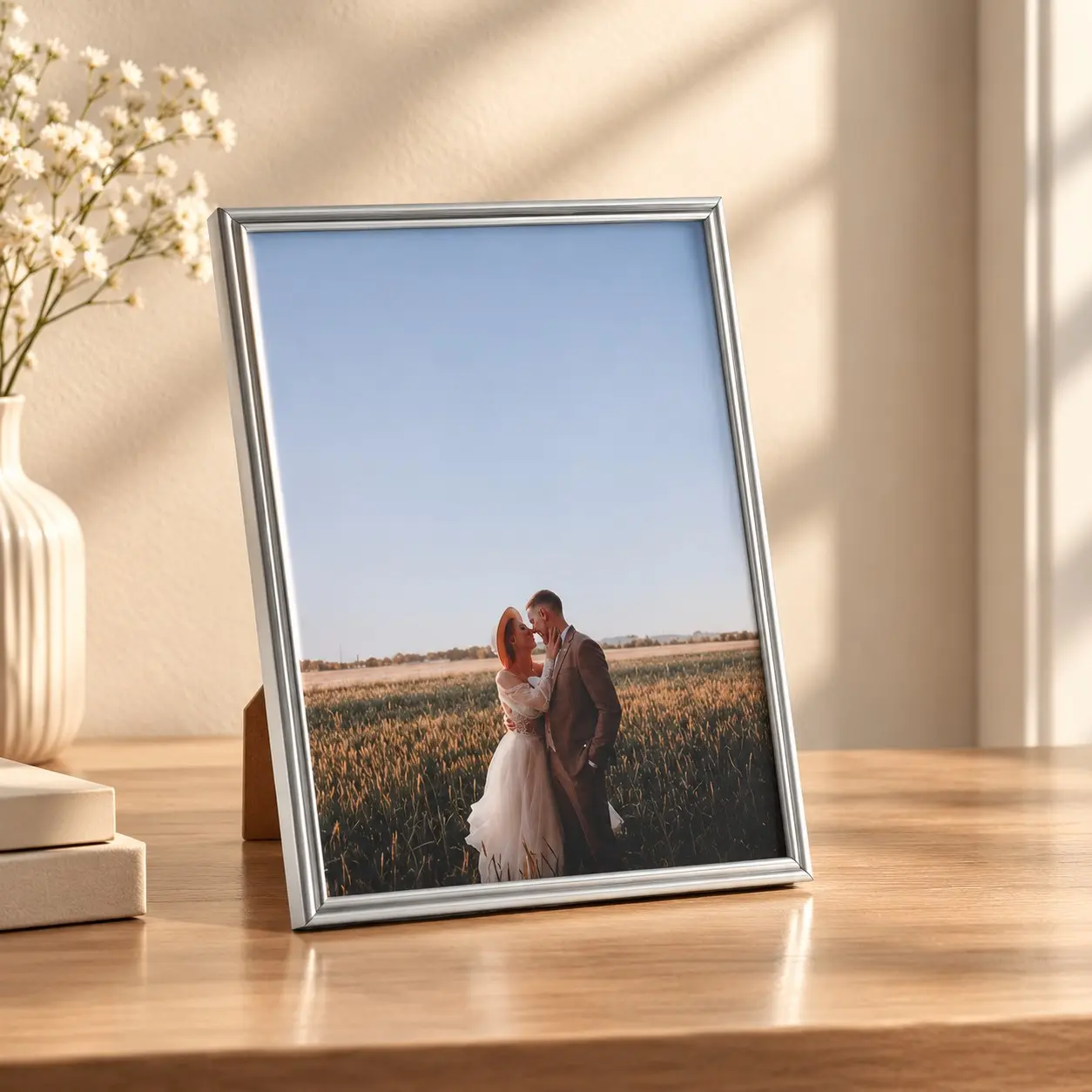 1pc Aluminum Alloy Photo Frame, Modern Style Desktop Decor, 6/7/8 Inch, Light Luxury Metal Picture Frame, Living Room Bedroom Decoration