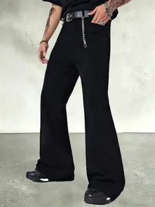 Men's Plain Color Bell Bottom Pants, Casual Daily Wear, Comfortable Fashion Design, Suitable for Office and Leisure, Long Regular Fit
