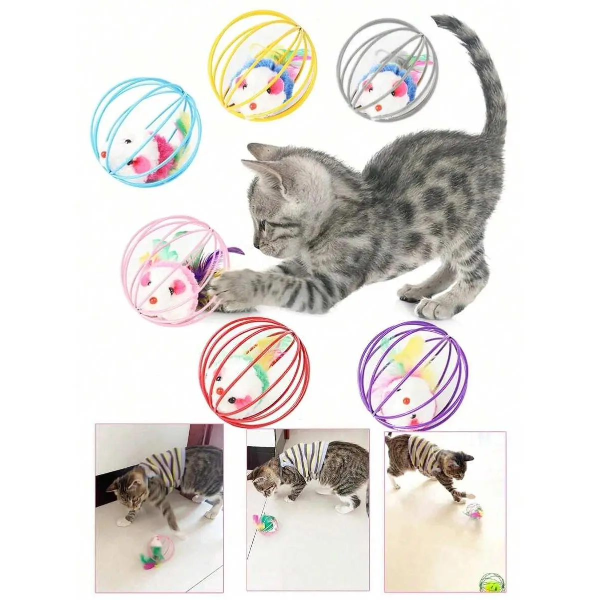 Interactive Plush Mouse in Cage Ball Toy for Indoor Cats Self-Play Exercise - Keep Your Cat Entertained With Interactive Rolling Balls & Mouse Toys