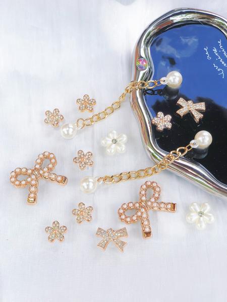 14pcs Elegant Shoe Flower Accessories with Pearl Bow, DIY Removable Shoe Charms for Sandals and Clogs, Rhinestone Shoe Decoration, Perfect Gift for Festivals