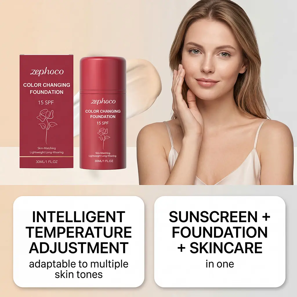 3-in-1 Thermochromic Foundation Cream (30ml) - Cosmetic with Sunscreen, Anti-Aging, Hydrate, Moisturize, Repairing, Lightweight, Flawless Base, Even Skin Tone, Blemish Coverage, Soothing, Portable Daily Makeup, Ideal Gift for Women, All Skin Types, Easy A