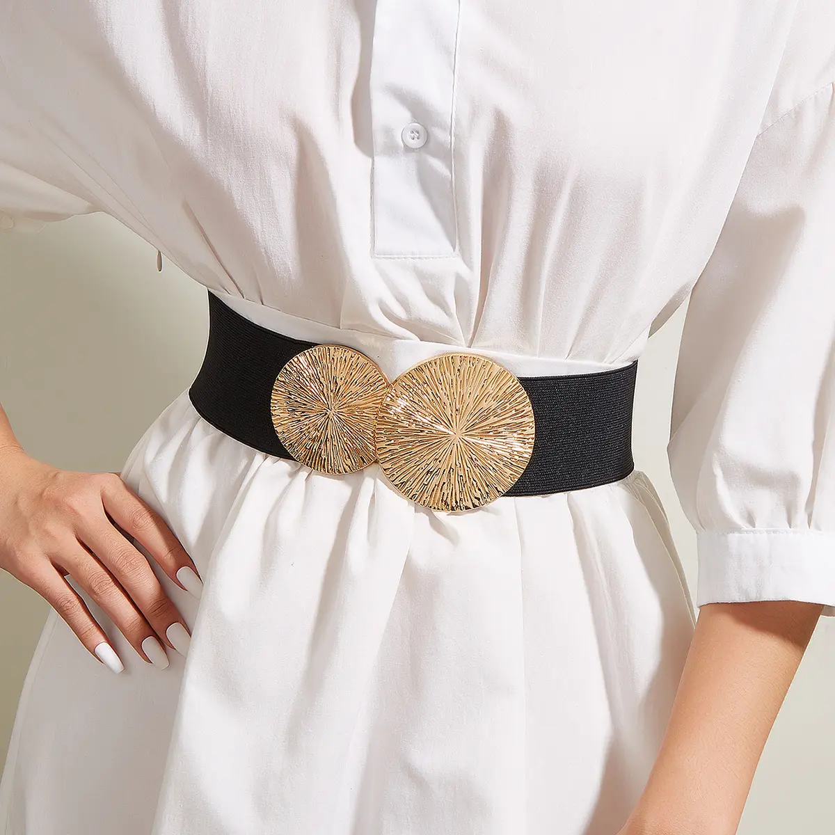 Women's 6cm Woven Straw Elastic Belt - Double Circular Buckle Elastic Band, 70cm-70~80cm Waist Circumference, Gold Buckle Boho Braided Wide Belt for Beach Dresses, Summer Outfits, Female, Beach Outfits, Elastic Bands