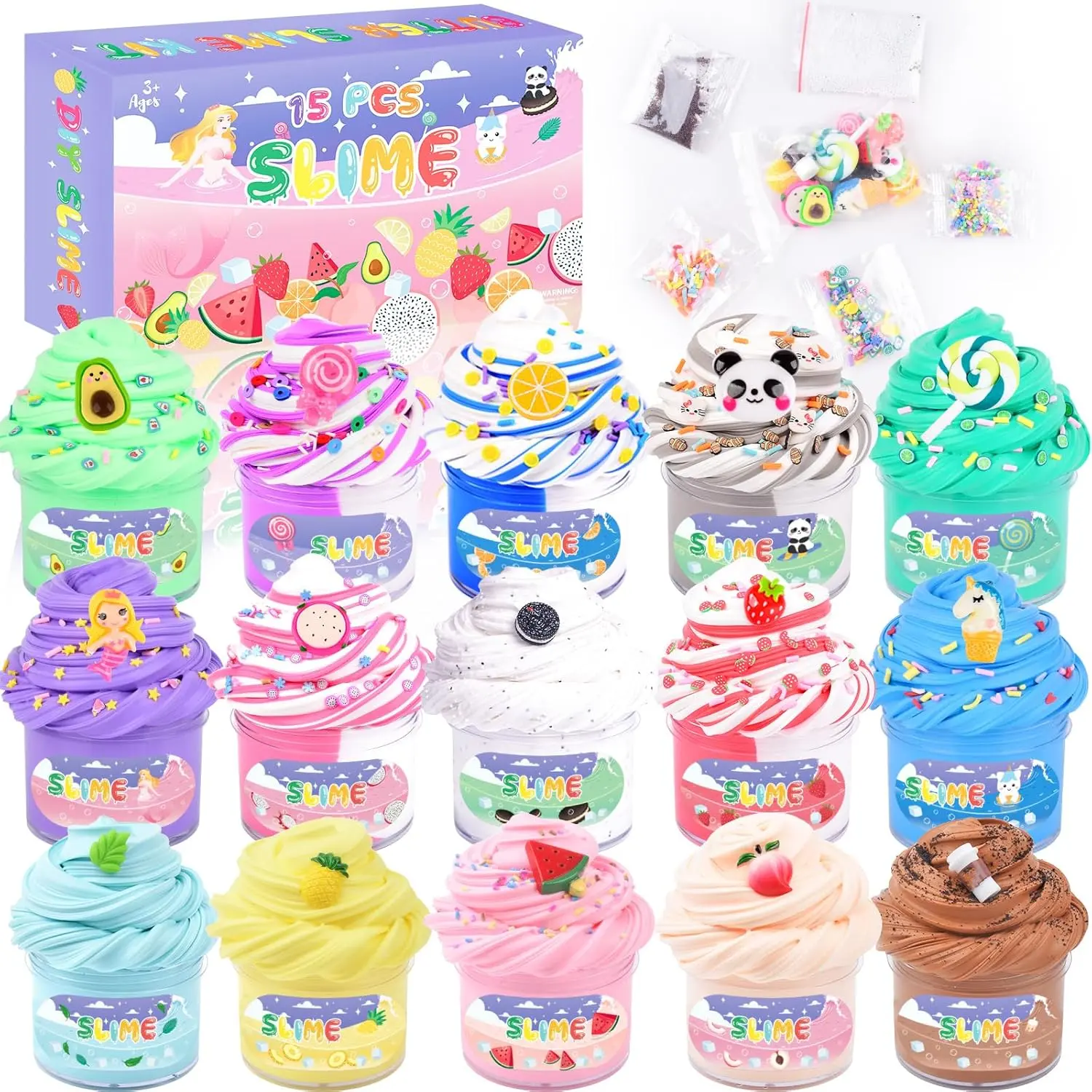 15-Pack Unisex Butter Kit with Fruit Charms, Super Soft Scented DIY Stress Relief Toy, Birthday Gift for Kids