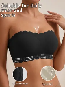 Strapless Jelly Anti-slip Bandeau Bra for Women Elegant Basic, No Slip Push Up, Seamless Invisible Off Shoulder Bra Underwear, Chic