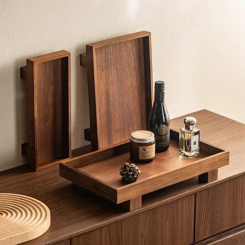 Summerwins Rustic Handmade Wooden Bathroom Vanity Tray - Non-Deformable Bathroom Accessory, Room Accessory, Countertop Tray with Natural Wood Grain for Storing Shampoo, Cosmetics, Travel Toiletries on Home, Hotel Countertops, Room Accessories