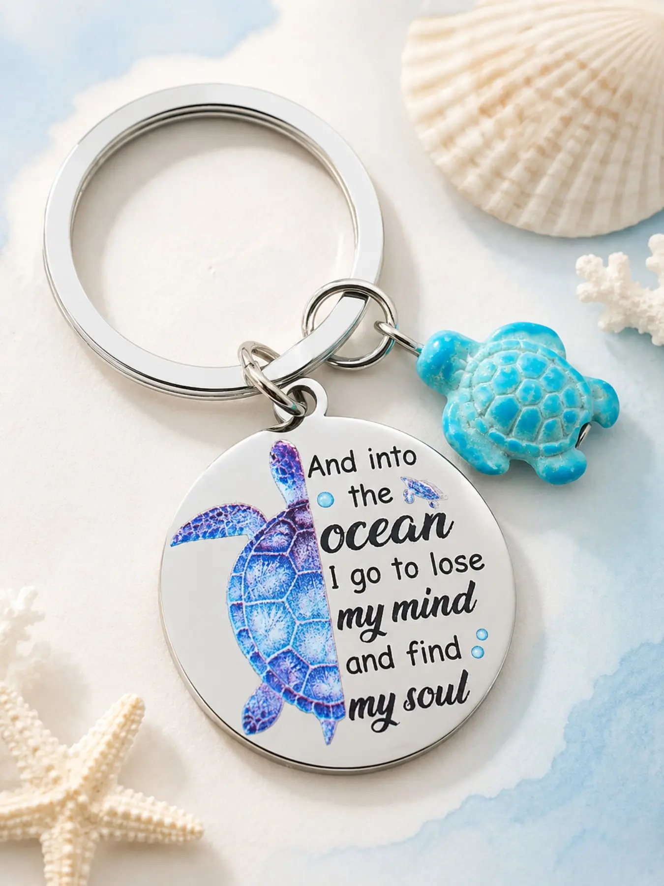 Cute Sea Turtle Inspirational Quote Metal Keychain, Ocean Animal Key Ring With Turquoise Turtle Charm, Lovely Bag Pendant Accessory, Healing Souvenir Gift for Birthday, Galentine's Day, Christmas, Thanksgiving, New Year, Beach Vacation Party for Women