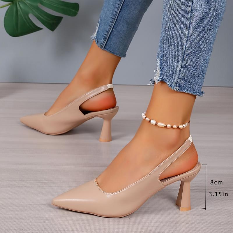 Women's Solid Color Stylish Sandals, Ankle Strap Slip On High Heel Elegant Shoes, Point Toe Slingback Shoes