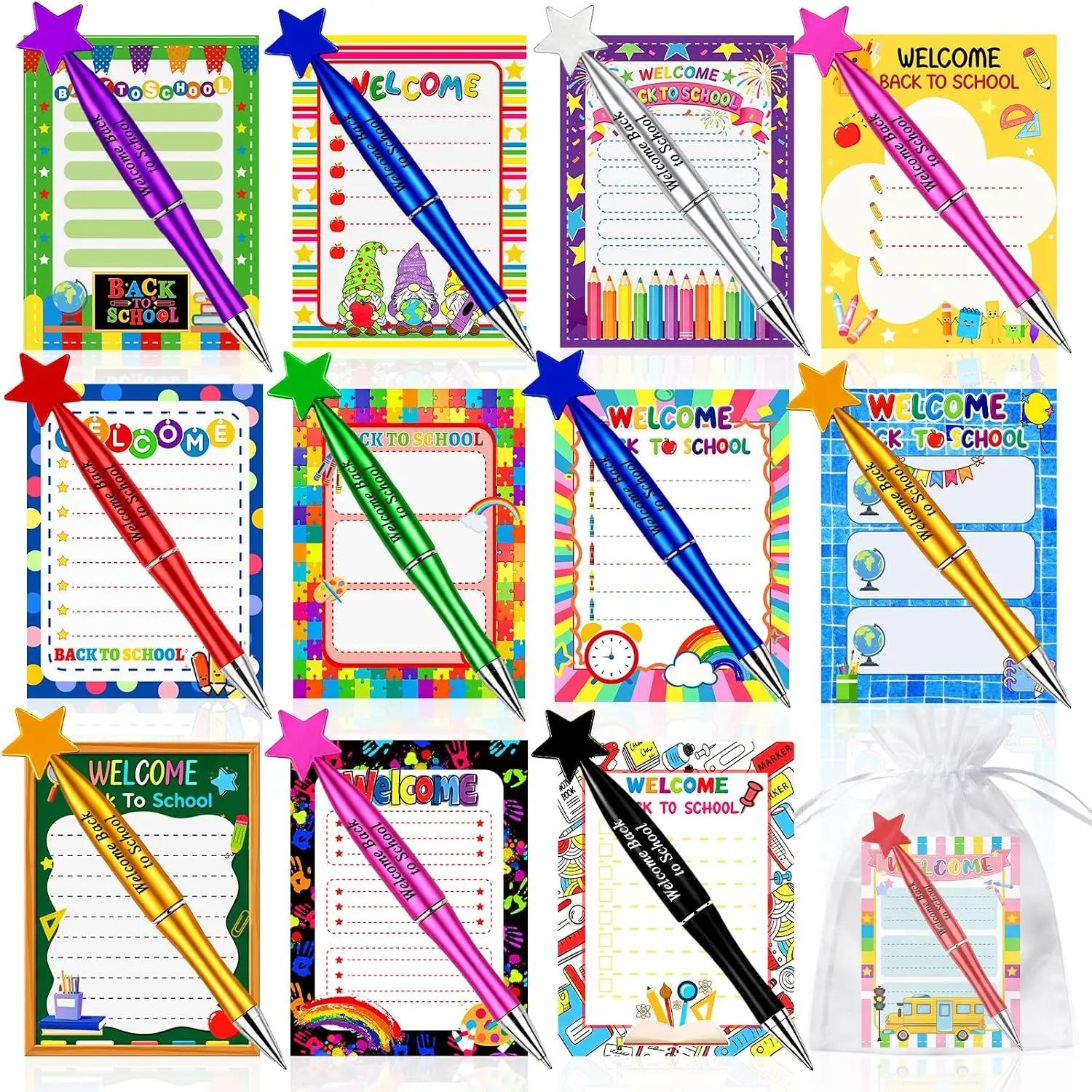 FUNID 24 Pack Welcome  to School Gifts Bulk - 24 Colorful Mini Notebooks, 24  Pens, and 24  Bags - Thank You  to School Gifts for Teachers, Employee, Office Supplies, Party Favors