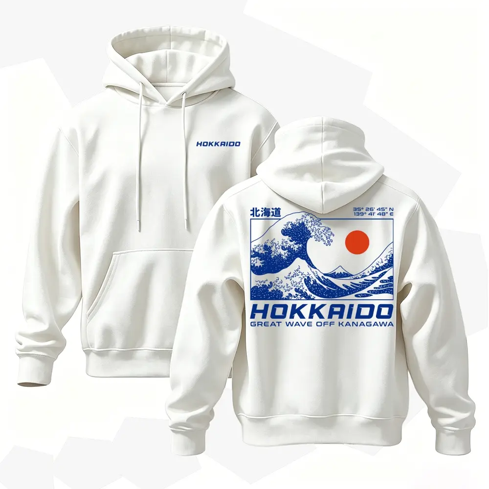Hokkaido Japan Hoodie, Japanese Wave Graphic Sweatshirt, Tokyo Streetwear Pullover, Japan Travel Souvenir Hoodie, Ukiyo E Style Clothing