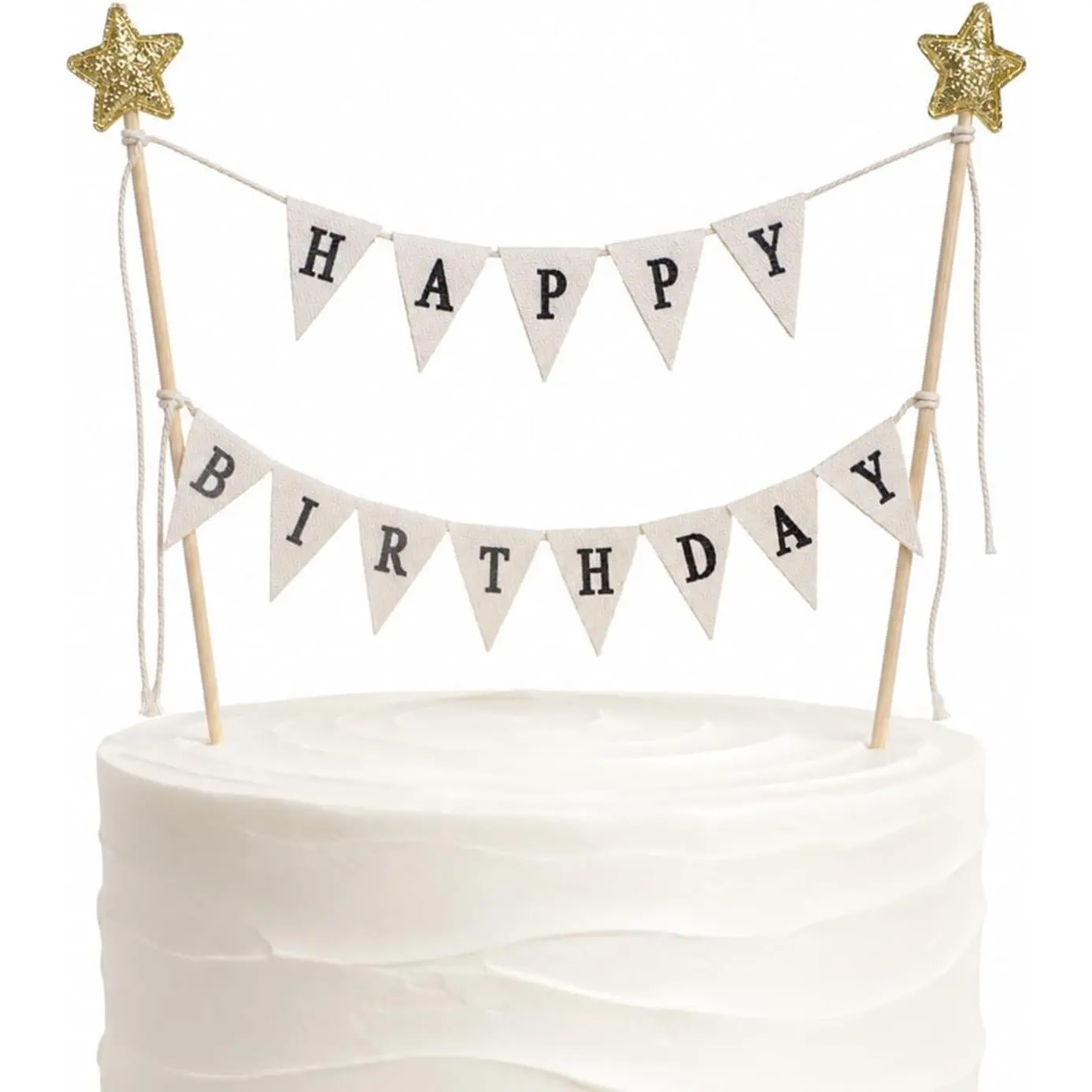 Mini Happy Birthday Cake Banner Topper with Gold Star, Birthday Cake Flag Topper for Birthday Party Supplies Decorations