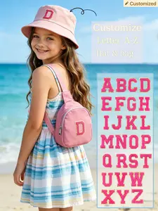 Personalized A-Z Alphabet Fisherman Cap & Mini Sling Purse Combo, Preteen Custom Letter Panama Hat Crossbody Waist Bag, School Picnic Playground Daily Matching Accessories for Kids 8+
