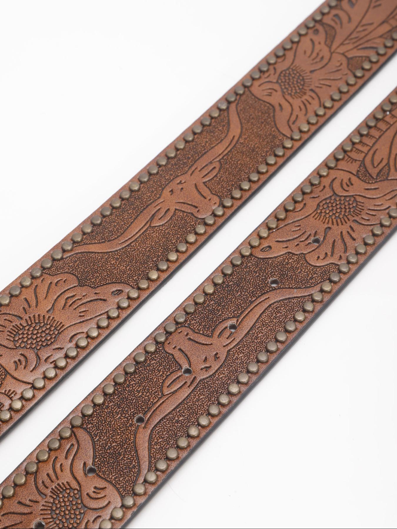 Men's Vintage Western Belt, Retro Style Flower Embossed Buckles Pu Leather Belt, Fashion Accessories for Daily Wear