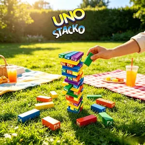 Hot Sale UNO Stacko Tumbling Tower Game Color Number Wooden Blocks Balance Challenge Game Travel Portable Tabletop Game Gift for Boys Girls