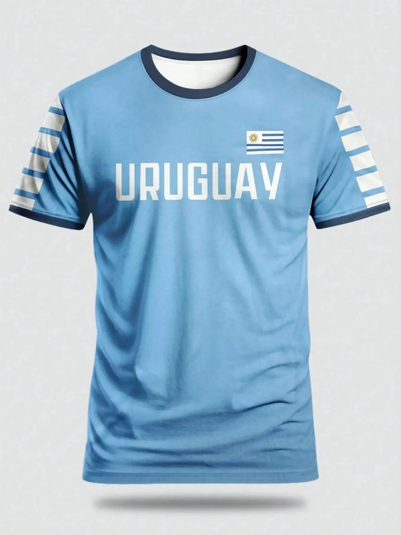 Uruguay Classic Light Blue Flag 3D Print Fan Top, Breathable Quick-Dry Sports T-Shirt, Unisex Short Sleeve, Casual Loose Fit