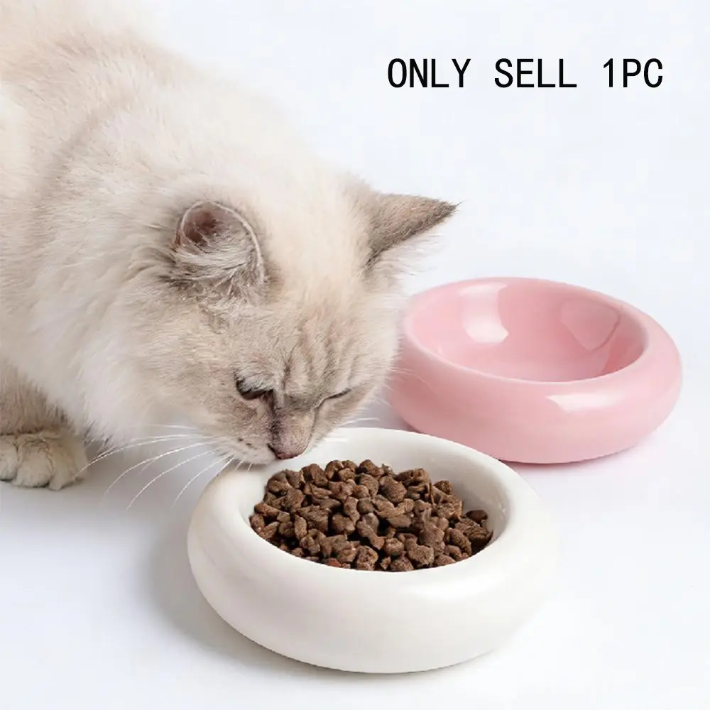 Ceramic Cat Bowl Animal Water Bowl Pet Feeding Dish, Cute Donut Design Water & Food Container, Ideal for Cats and Kitties, Durable Ceramic Material