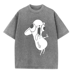 【Super T-Shirt】Summer washed vintage-style T-shirt, funny cartoon character graphic tee, quirky surprised creature print short-sleeve T-shirt, casual streetwear outfit, retro style,playful street style, casual daily top, fun novelty fashion gift.