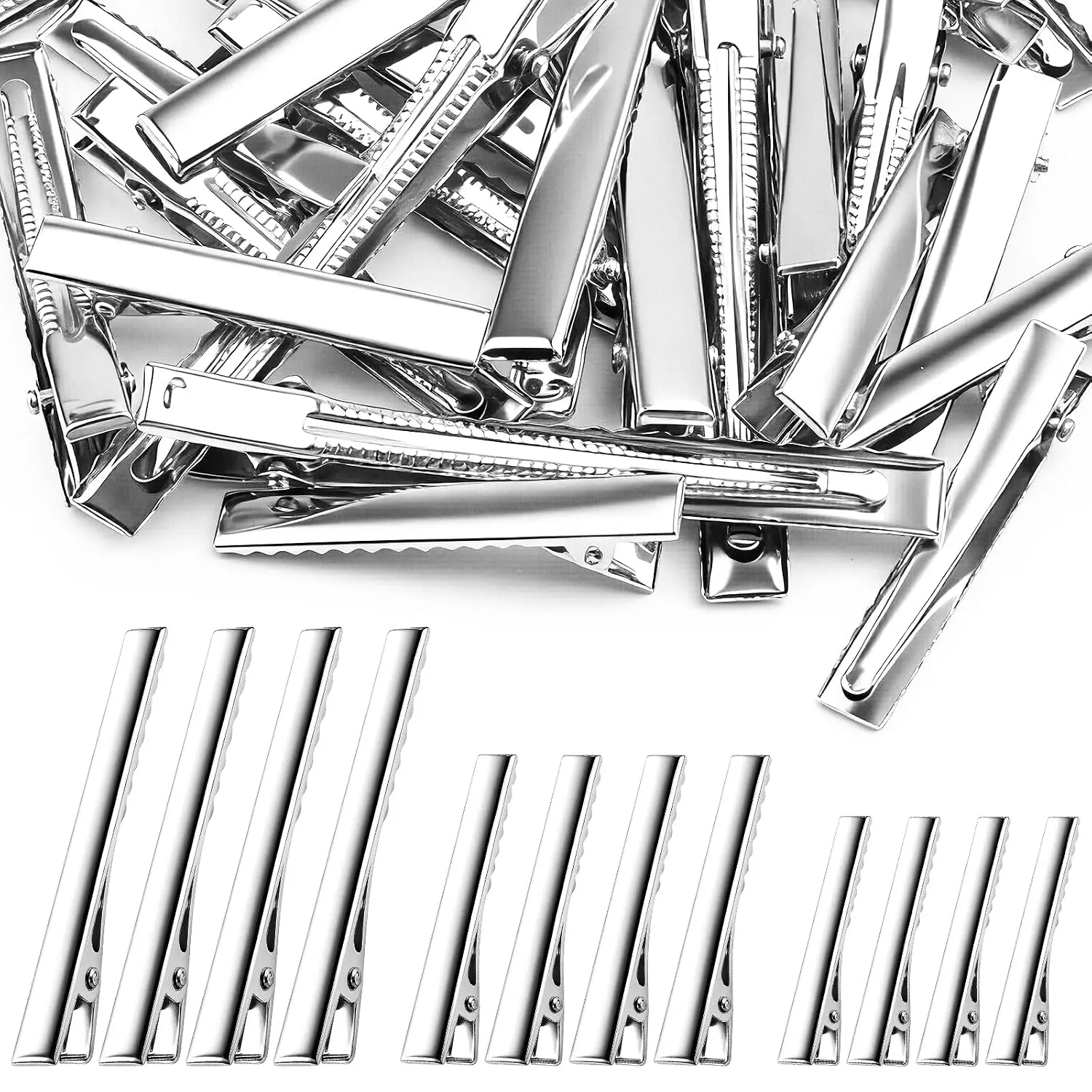 30-Pack  Hair Clips - 3 Sizes (3" 2.2" 1.8") Large Metal  Hair Clips for Bow Making, Crafts, Salon Styling -  Hold Single Prong Hair Grip for Women & Girls Hairdresser