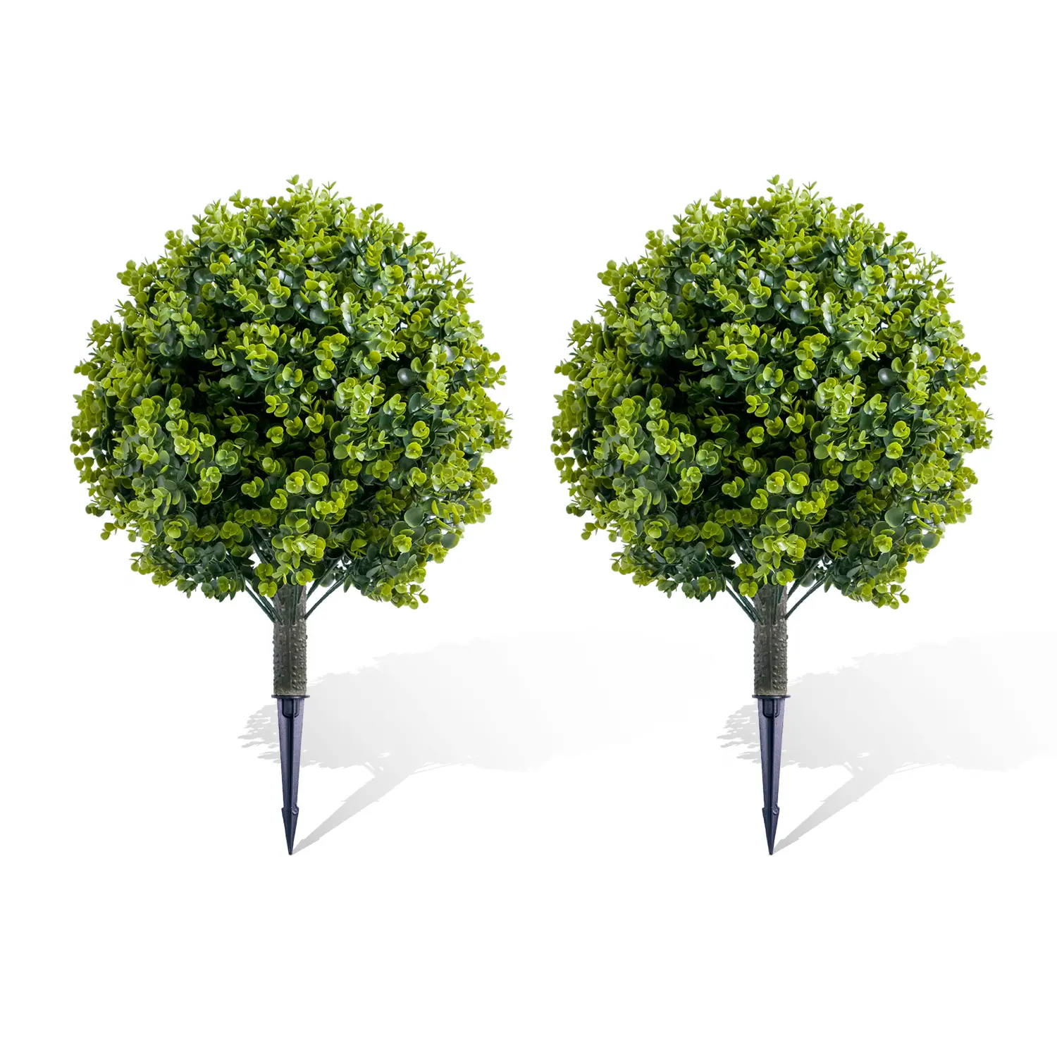 21.6" Artificial Topiary Tree with Ground Spike Set of 2,Indoor Outdoor Decorative Artificial Plants,Artificial Eucalyptus Topiary Plant with Ground Stake for Indoor and Outdoor Decor