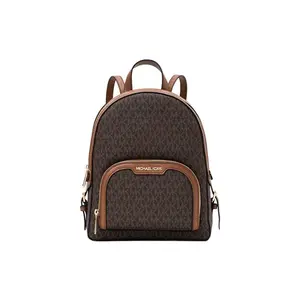 Michael Kors MK Jaycee 24 Classic Monogram Backpack for Women, Canvas and Leather, Brown