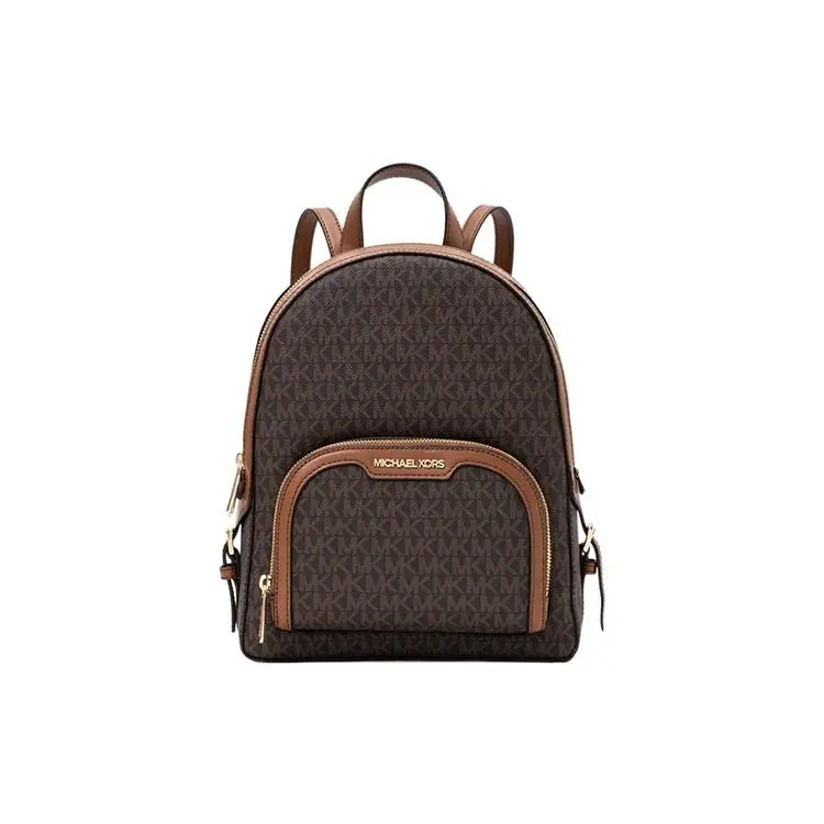 Michael Kors MK Jaycee 24 Classic Monogram Backpack for Women, Canvas and Leather, Brown