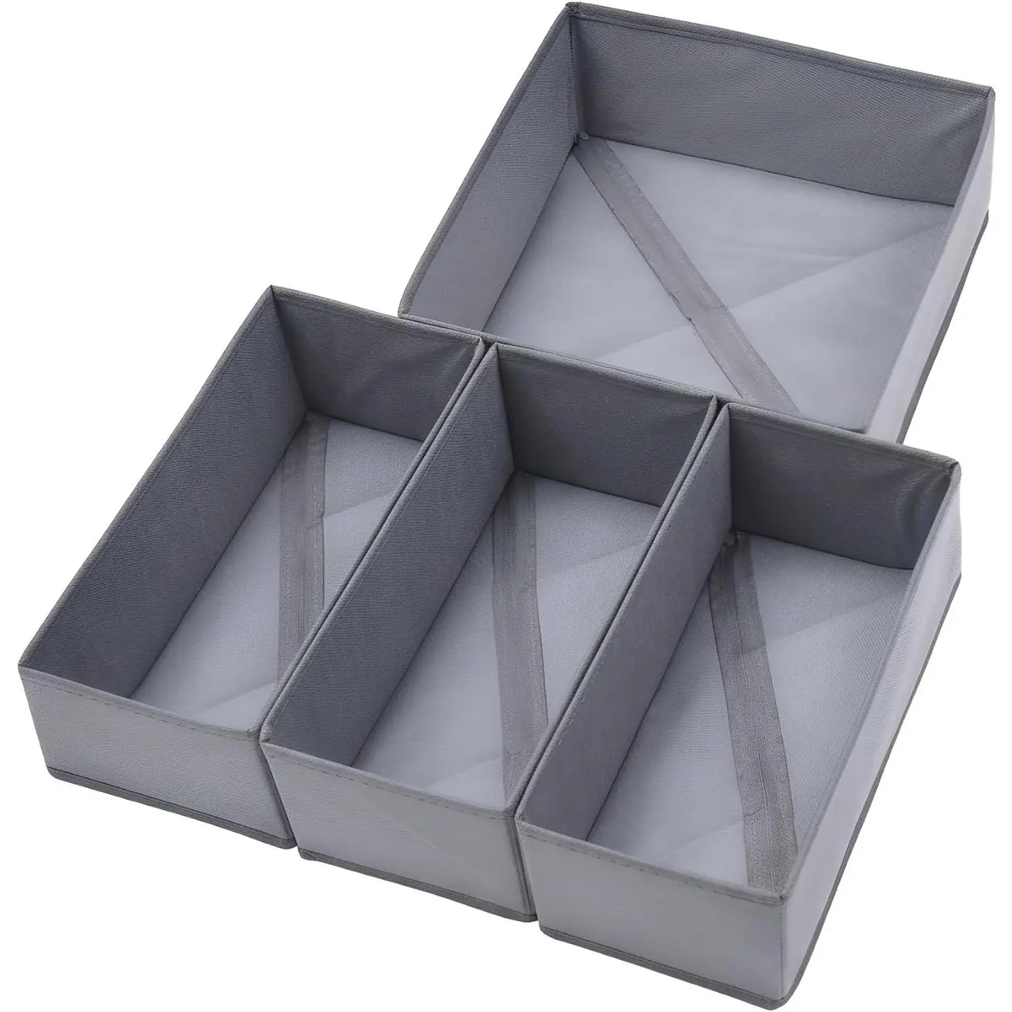 Drawer Organizer Set of 4- Fabric Storage Bins for Clothes, Underwear, Socks & Bras - 11" Dresser Dividers for Bedroom Closet