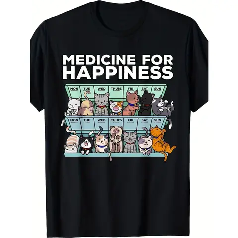 Men's Classic Pure Cotton Short-Sleeve Graphic T-Shirt - Digital Print Cartoon Cottagecore Goth Kawaii Anime Cat Retro Vintage Fabric Streetwear Top, Breathable, Soft, DIY-Friendly, Casual, Halloween Gift, Round Neck Menswear