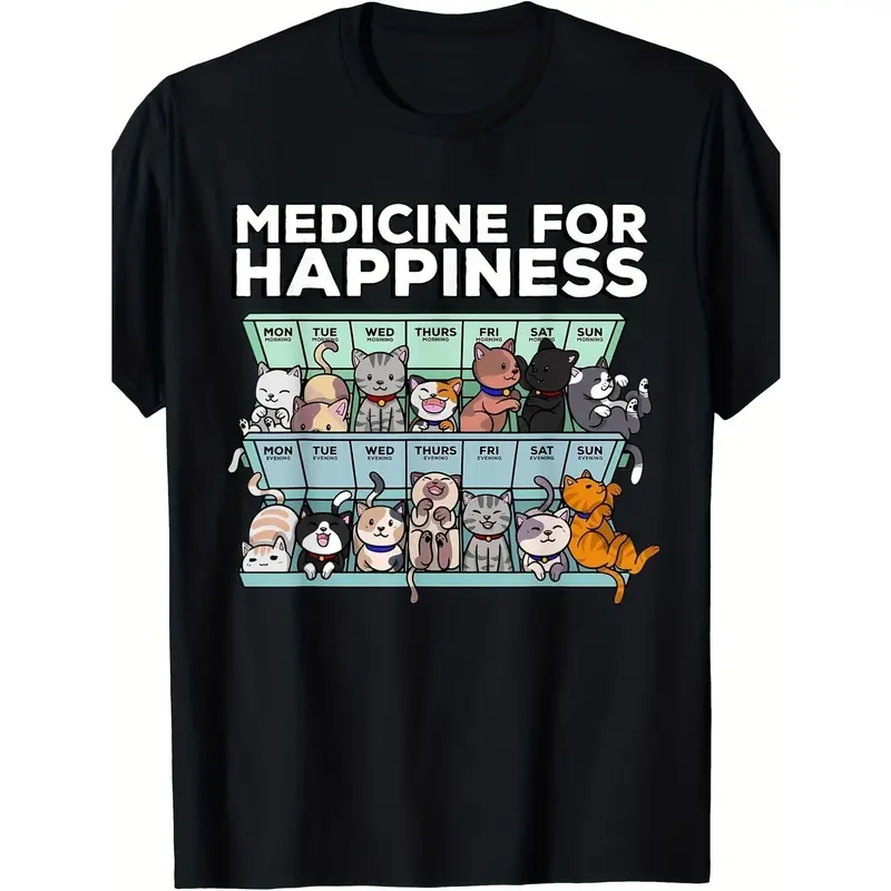 Men's Classic Pure Cotton Short-Sleeve Graphic T-Shirt - Digital Print Cartoon Cottagecore Goth Kawaii Anime Cat Retro Vintage Fabric Streetwear Top, Breathable, Soft, DIY-Friendly, Casual, Halloween Gift, Round Neck Menswear