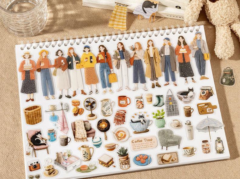 100 piece minimalist large sticker pack featuring characters, flowers, scene product patterns, minimalist style, PET waterproof material, self adhesive, DIY journal decoration, scrapbook notebook materials