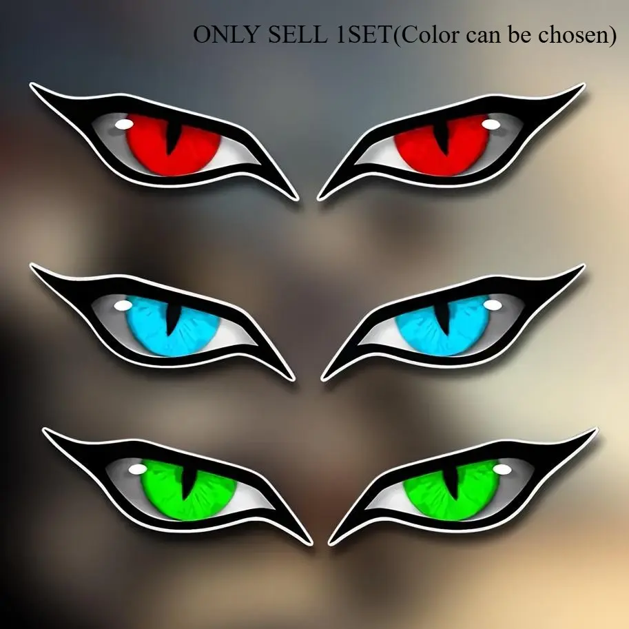 1SET Cool Dark-Style Heterochromatic Demon Eye Decor Sticker For car headlight peripherals,  dark cultural items, with red/blue/green heterochromatic pupils + sharp cold eye shape as elements. Its cool personalized texture hits dark trendy style lovers
