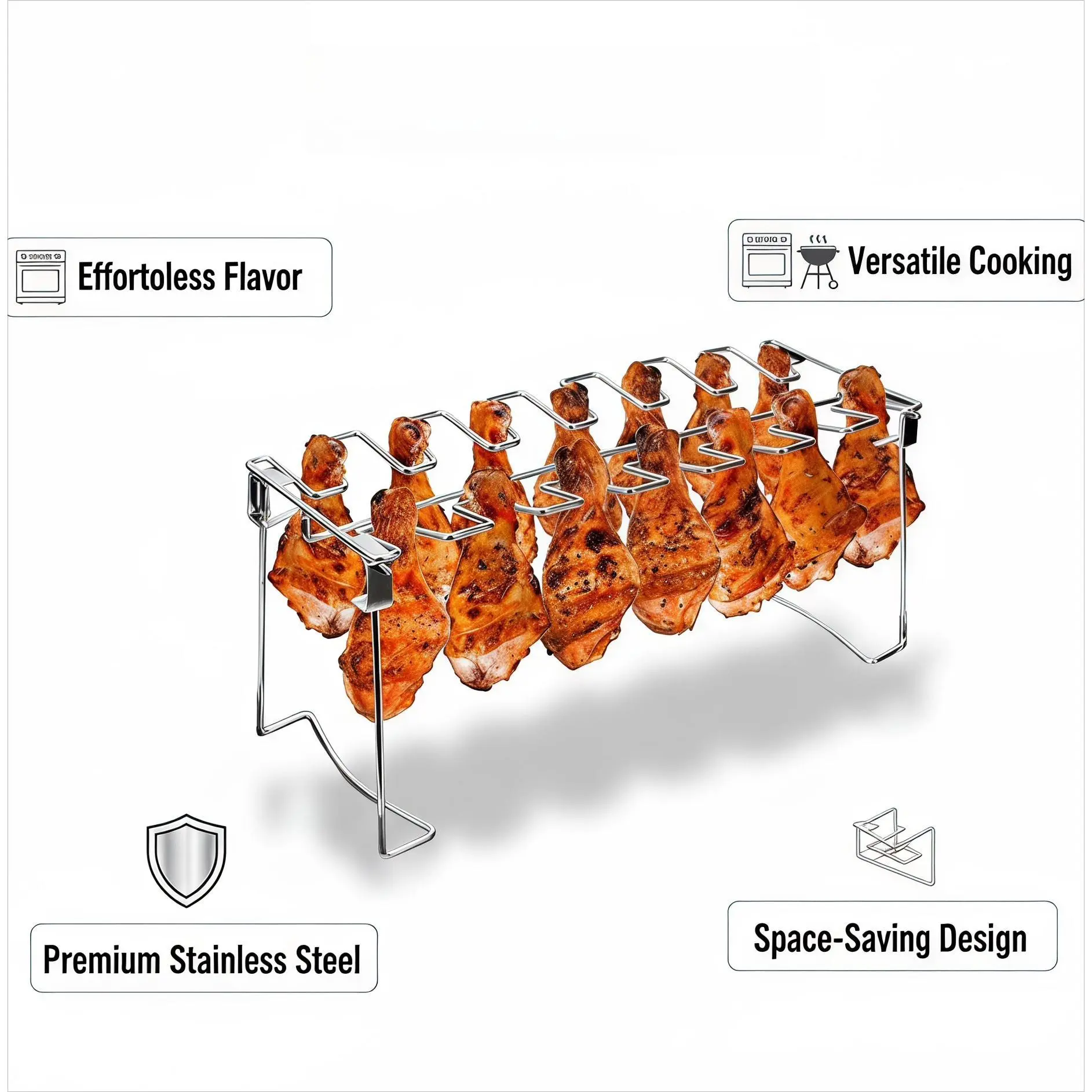Clever Kitchen Organization Metal Chicken Drumstick Rack Multi Grid Grill Rack Dishwasher Safe Non Stick Barbecue Rack for Camping & Outdoor Use
