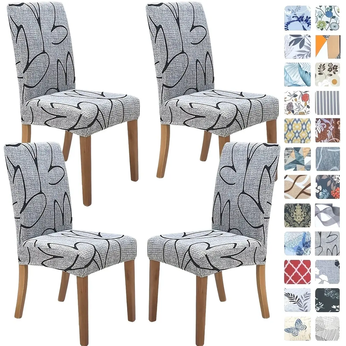 4/6 Piece Printed Chair Covers, Non-Slip Elastic Kitchen Dining Chair Covers, Hotel Restaurant Banquet Chair Covers, Washable Table Chair Sets, Dining Chair Slipcovers